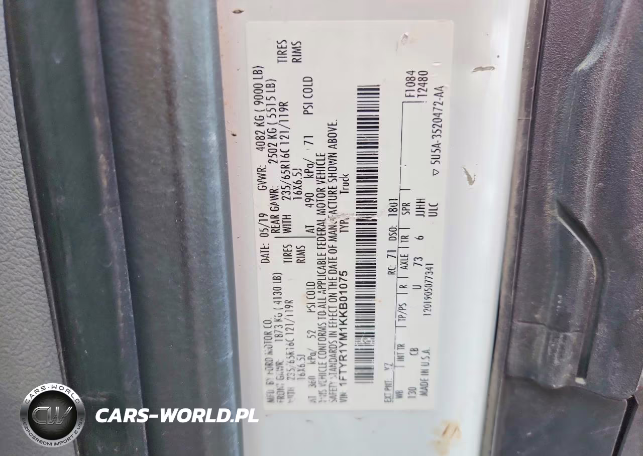 2019 Ford Transit T-250 VIN:1FTYR1YM1KKB01075 - 13