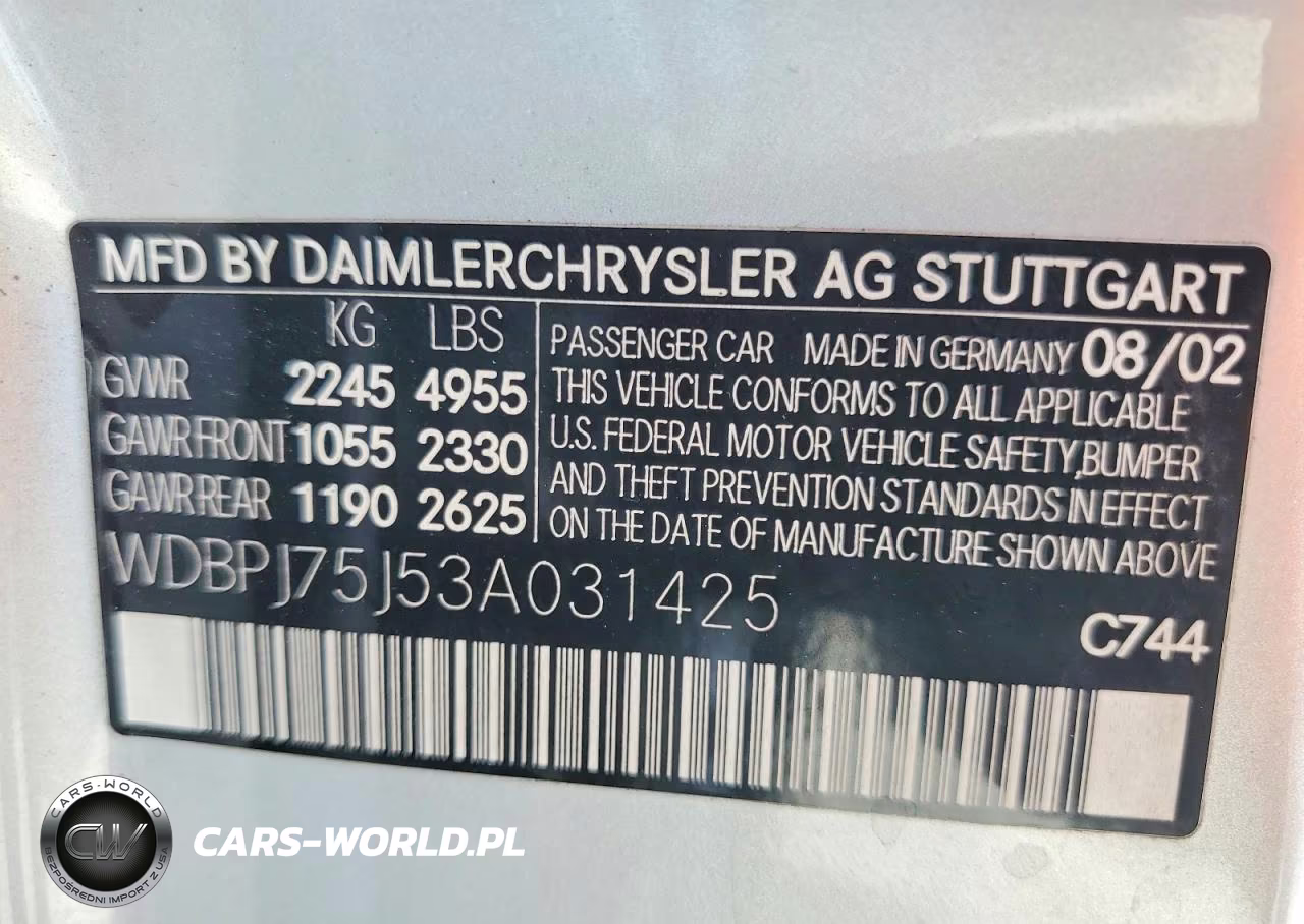 2003 Mercedes-Benz Cl 500 VIN:WDBPJ75J53A031425 - 12