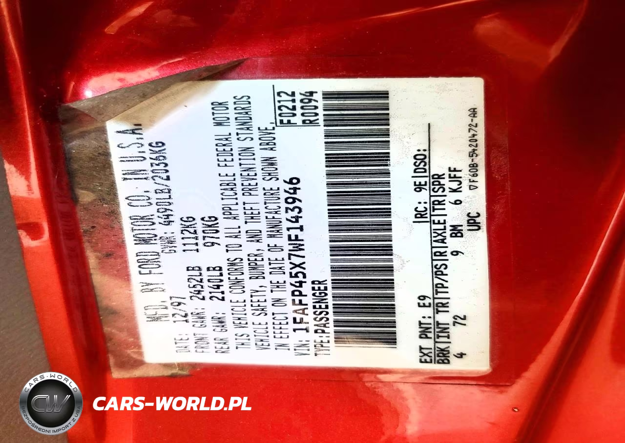 1998 Ford Mustang Gt VIN:1FAFP45X7WF143946 - 12
