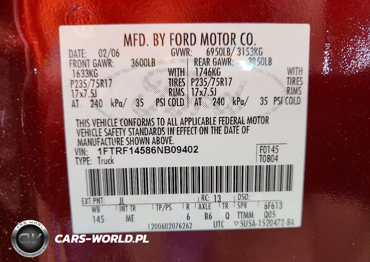 2006 Ford F150 VIN:1FTRF14586NB09402 - 12