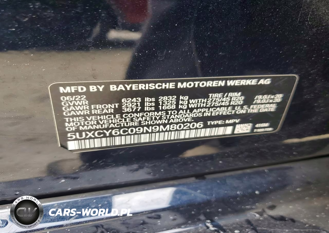 2022 BMW X6 xDrive40I VIN:5UXCY6C09N9M80206 - 13