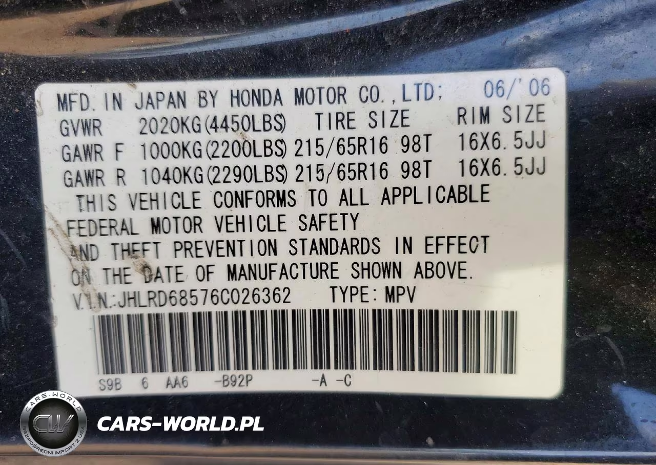 2006 Honda Cr-V Lx VIN:JHLRD68576C026362 - 14