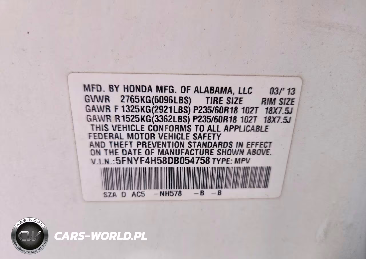 2013 Honda Pilot Exl VIN:5FNYF4H58DB054758 - 13