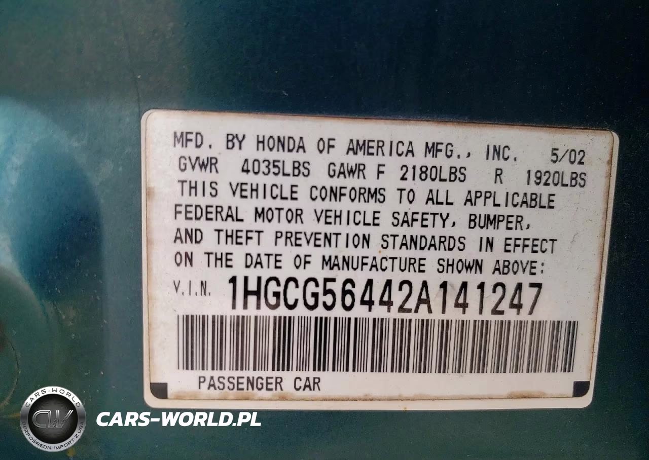 2002 Honda Accord Lx VIN:1HGCG56442A141247 - 12