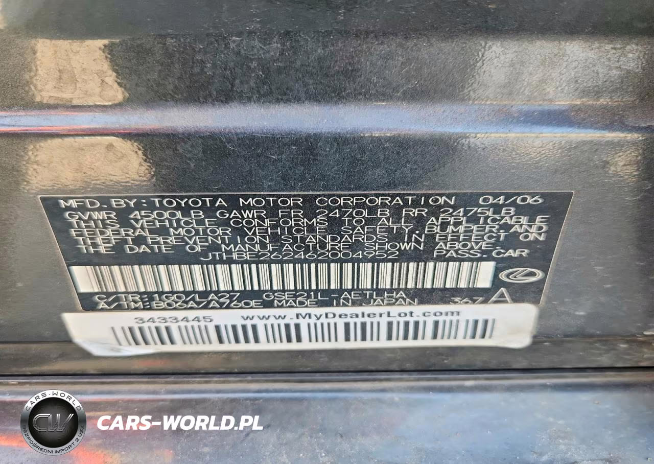 2006 Lexus Is 350 VIN:JTHBE262462004952 - 12