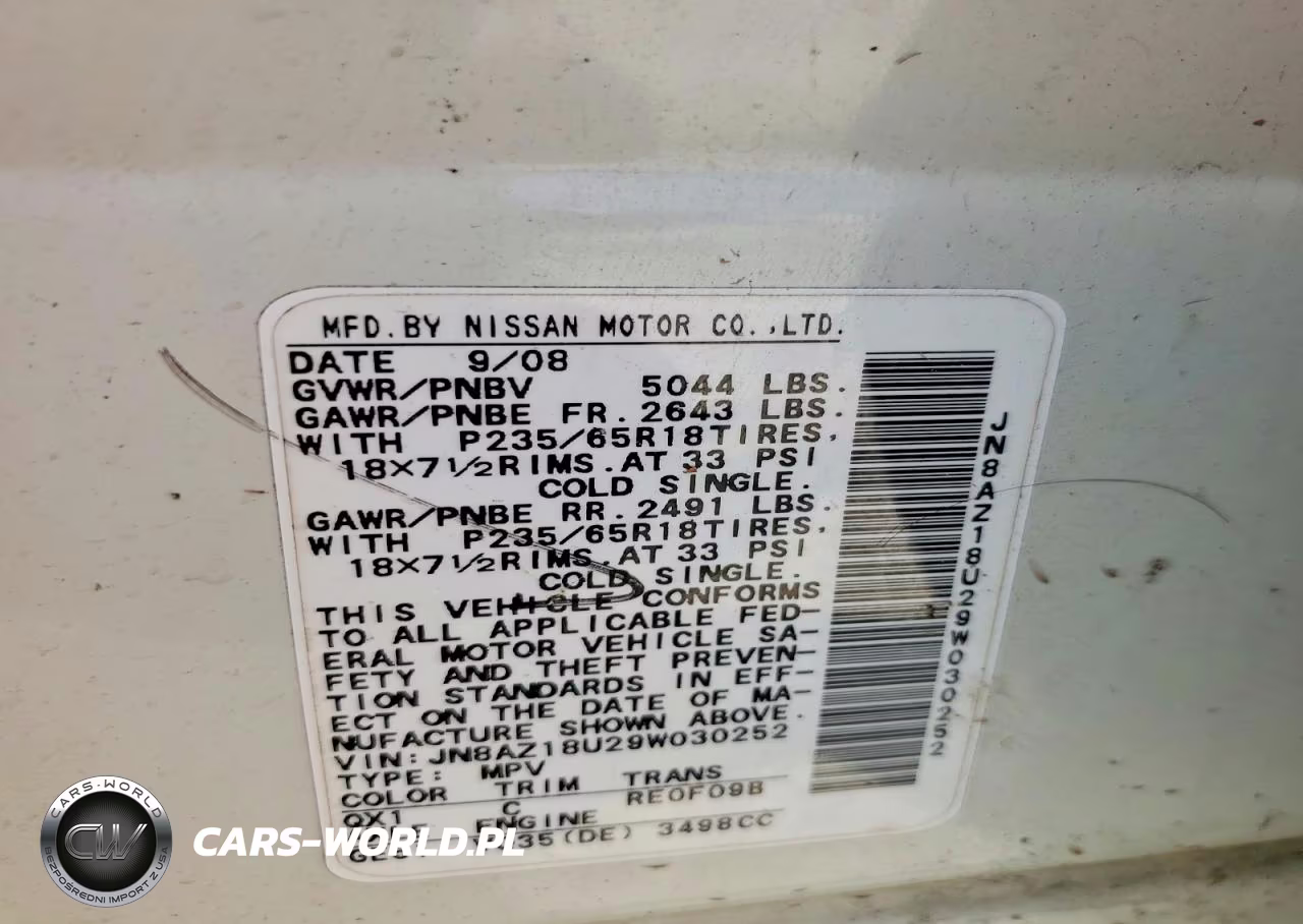 2009 Nissan Murano S VIN:JN8AZ18U29W030252 - 13