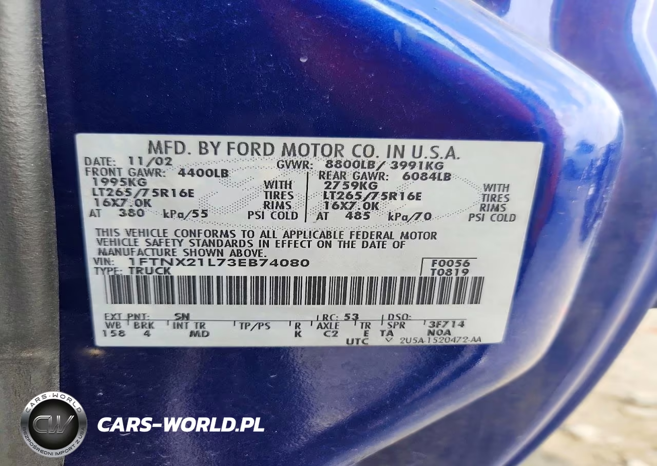 2003 Ford F250 Super Duty VIN:1FTNX21L73EB74080 - 12