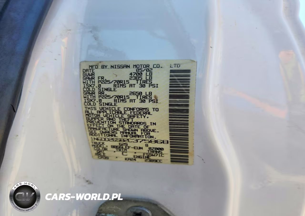 2002 Nissan Frontier Standard VIN:1N6DD26S82C375868 - 12