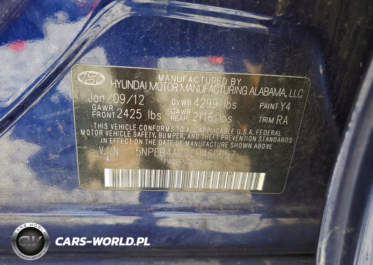 2012 Hyundai Sonata Gls VIN:5NPEB4AC0CH450657 - 12