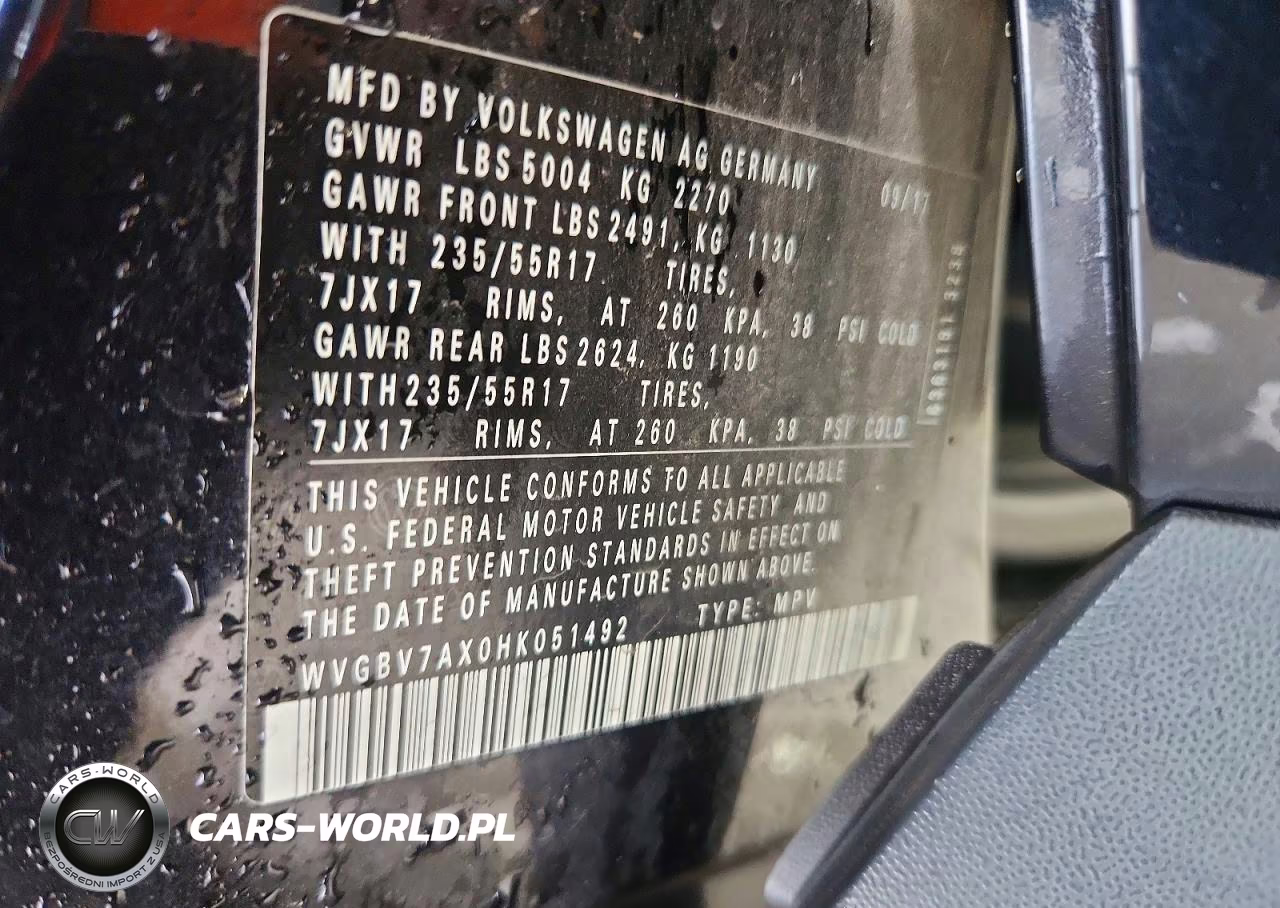 2017 Volkswagen Tiguan S VIN:WVGBV7AX0HK051492 - 13