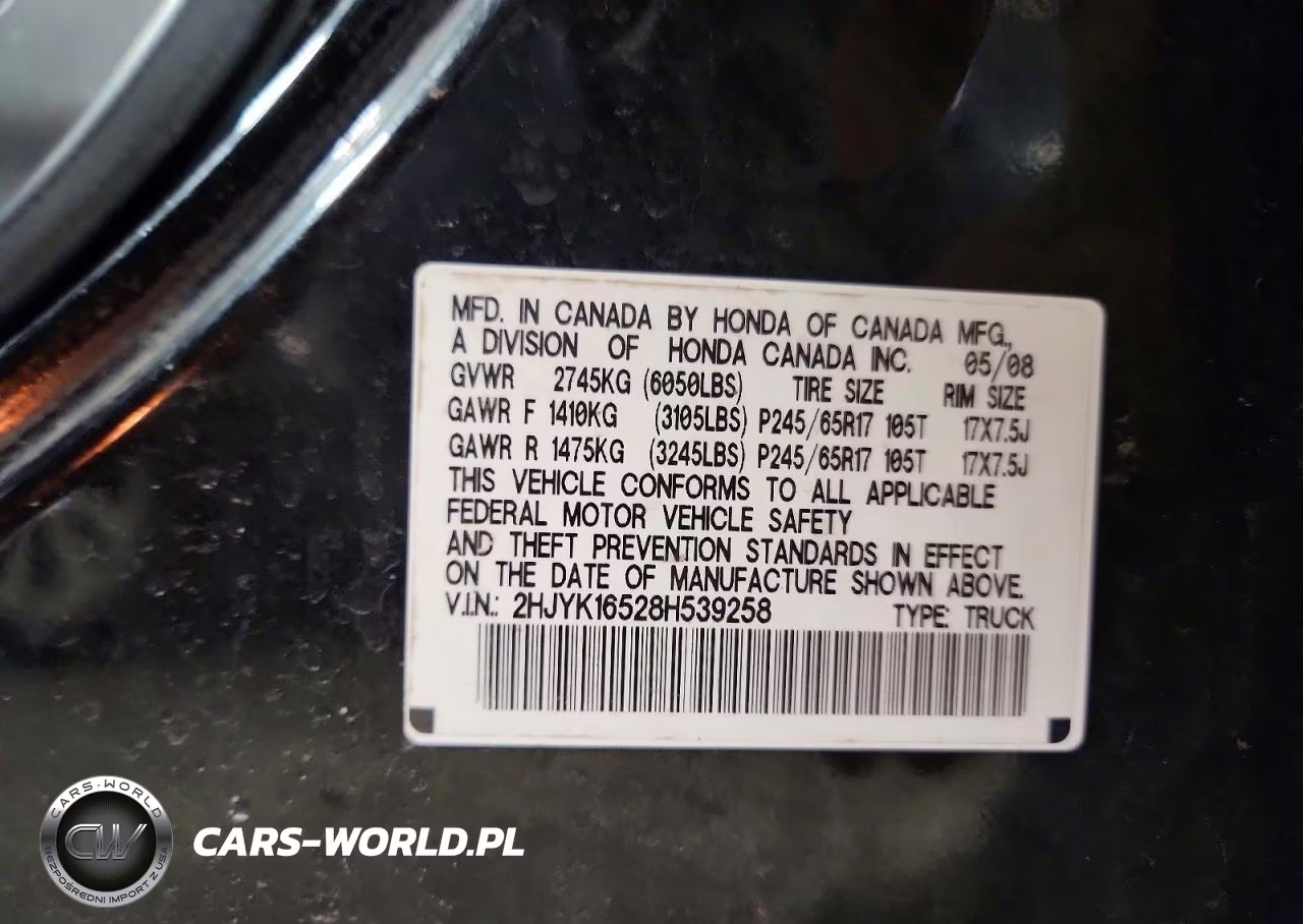 2008 Honda Ridgeline Rtl VIN:2HJYK16528H539258 - 12
