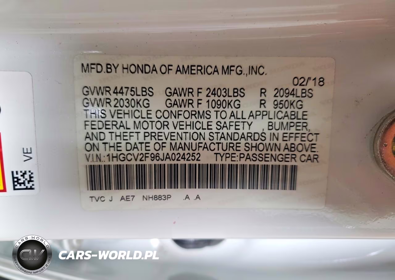 2018 Honda Accord Touring VIN:1HGCV2F96JA024252 - 12
