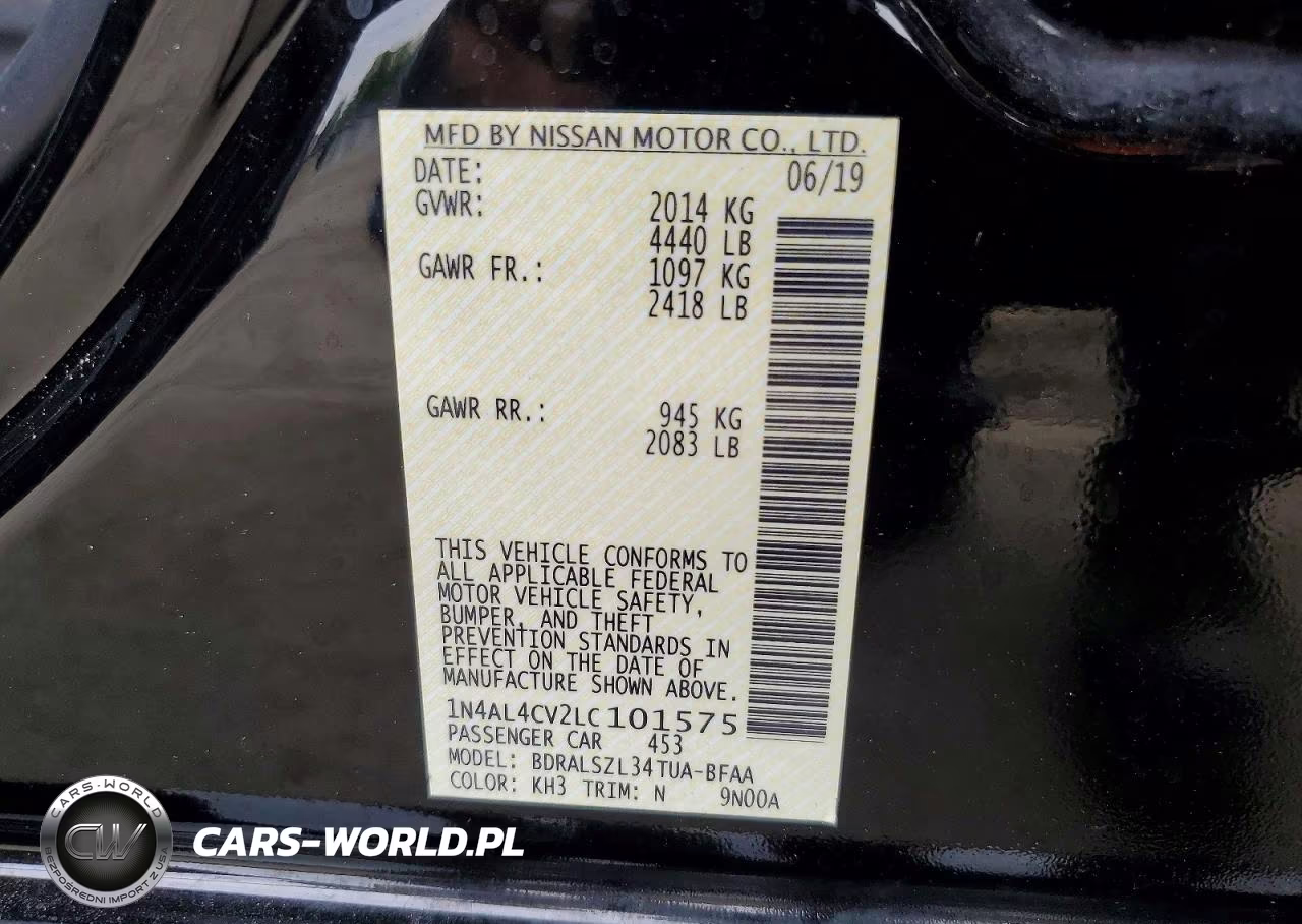 2020 Nissan Altima Sr VIN:1N4AL4CV2LC101575 - 12