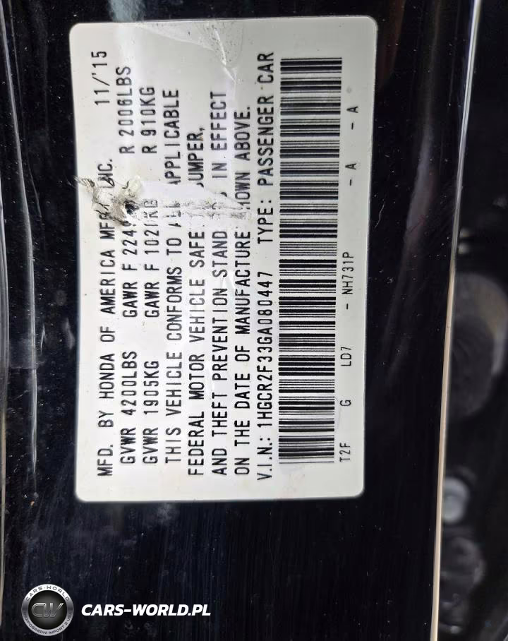 2016 Honda Accord Lx VIN:1HGCR2F33GA080447 - 10