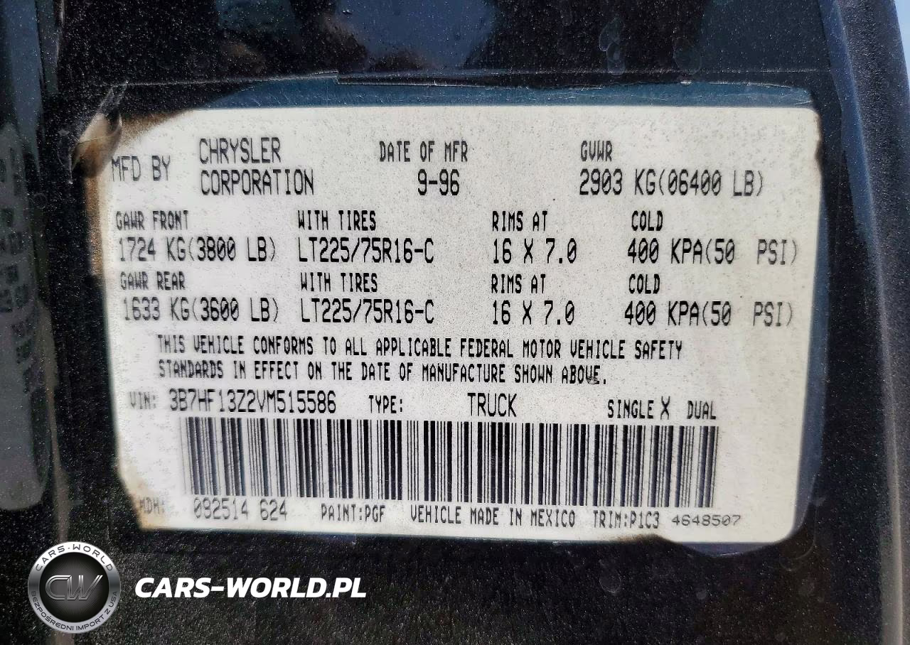 1997 Dodge Ram 1500 VIN:3B7HF13Z2VM515586 - 12