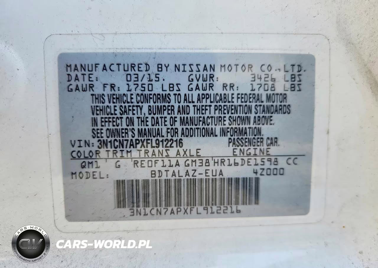 2015 Nissan Versa 1.6 S Plus VIN:3N1CN7APXFL912216 - 12