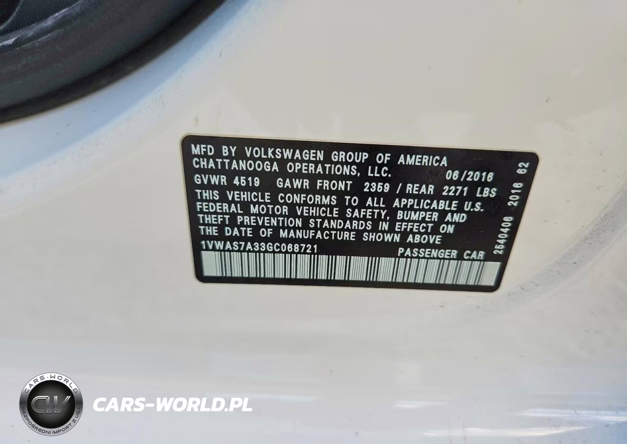 2016 Volkswagen Passat S VIN:1VWAS7A33GC068721 - 12