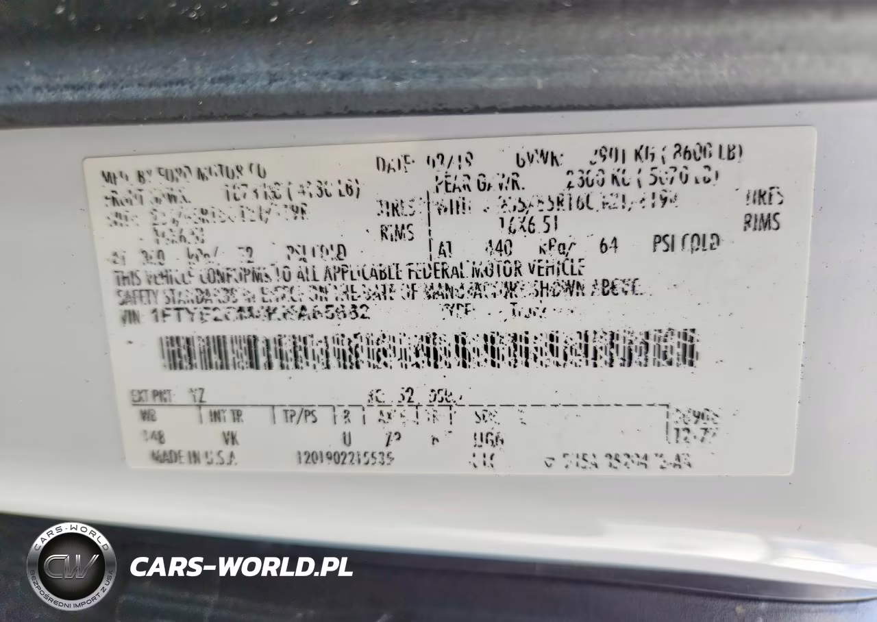 2019 Ford Transit T-150 Van VIN:1FTYE2CM4KKA65682 - 14