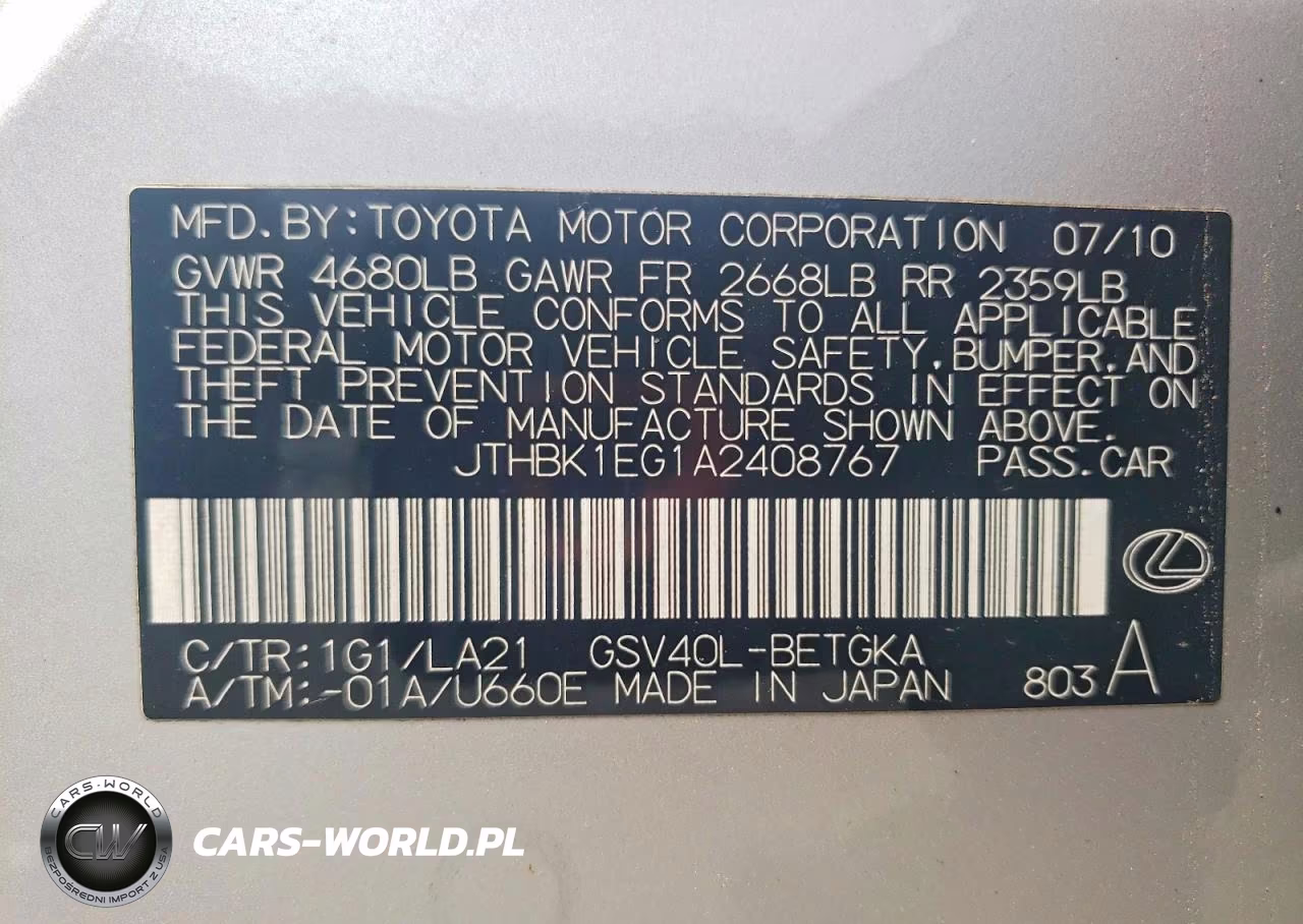 2010 Lexus Es 350 VIN:JTHBK1EG1A2408767 - 13