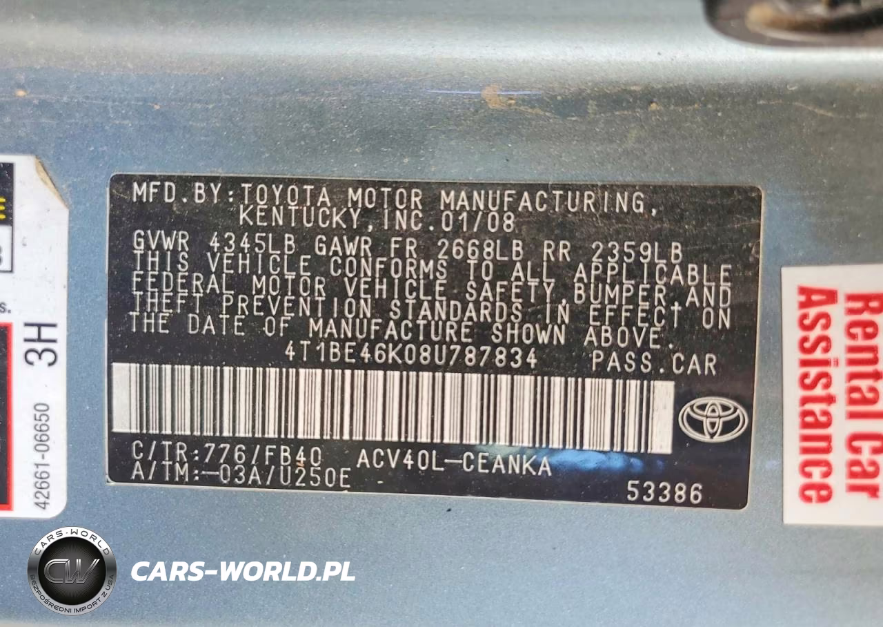 2008 Toyota Camry Le VIN:4T1BE46K08U787834 - 12