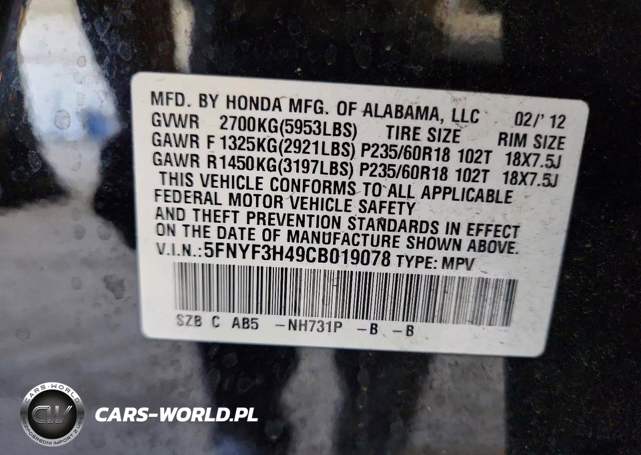2012 Honda Pilot Ex VIN:5FNYF3H49CB019078 - 13