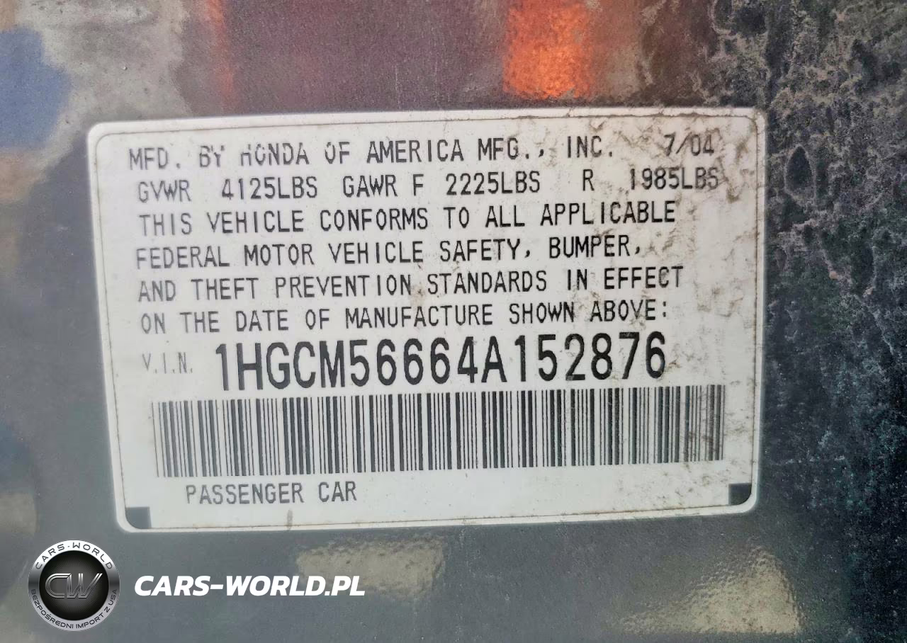 2004 Honda Accord Ex VIN:1HGCM56664A152876 - 13