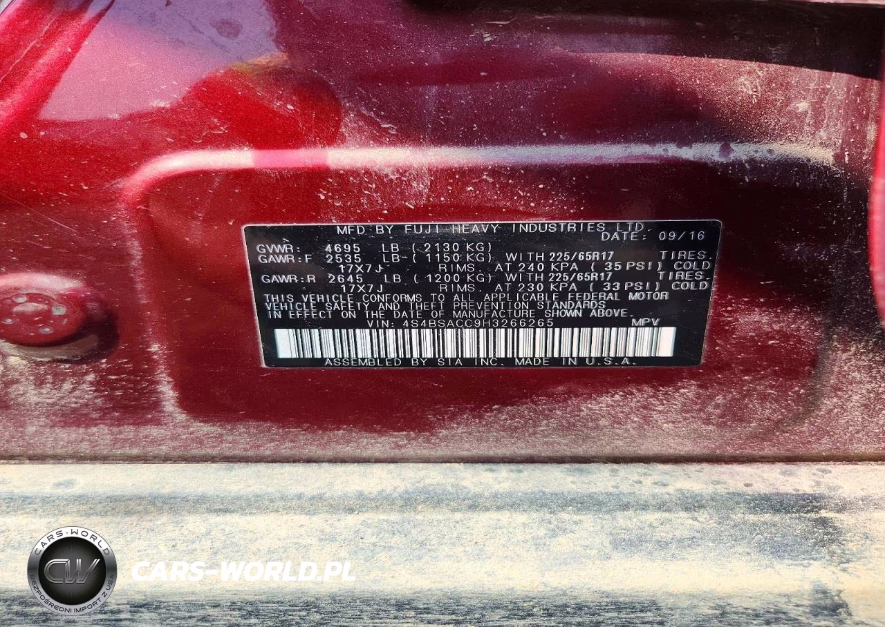 2017 Subaru Outback 2.5I Premium VIN:4S4BSACC9H3266265 - 12