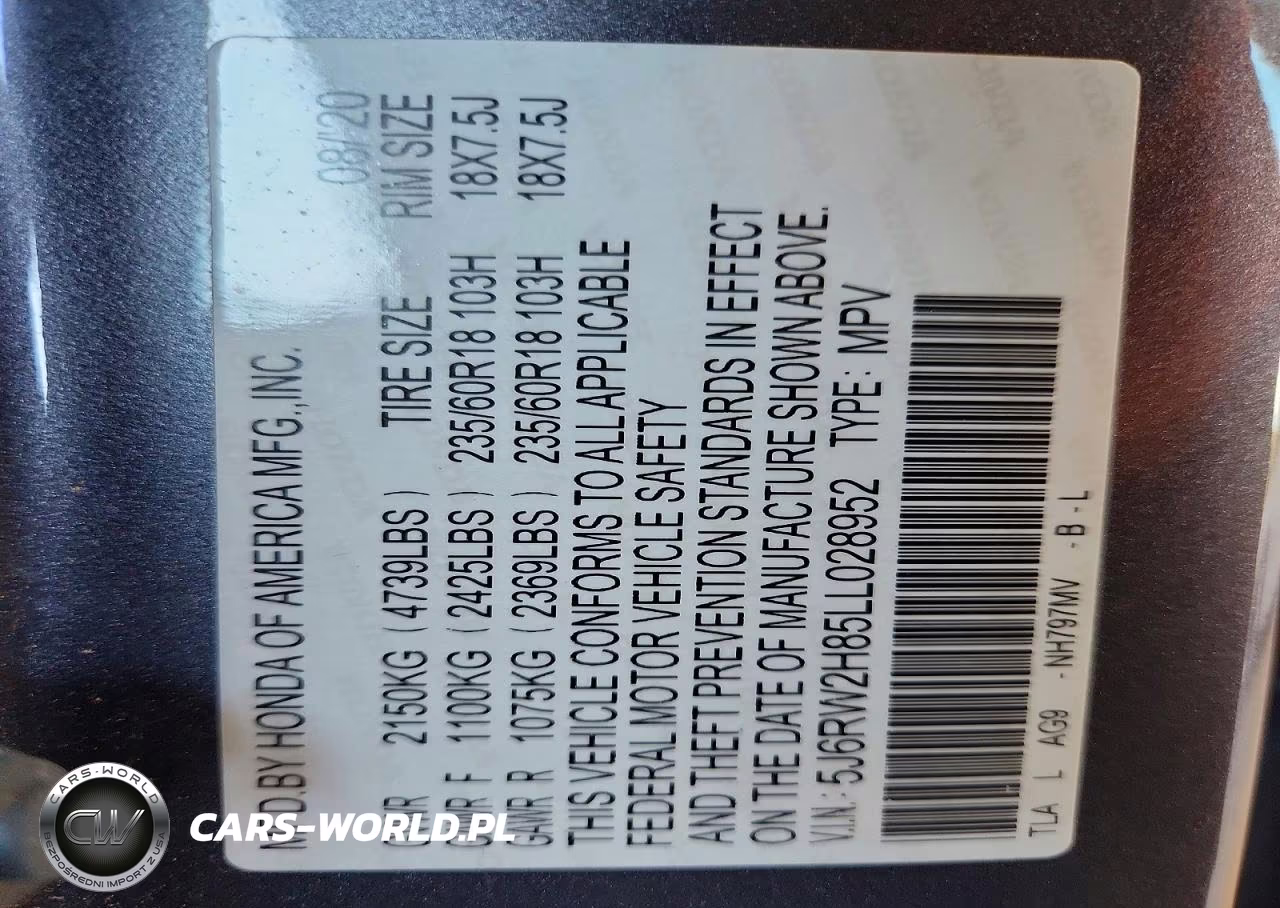 2020 Honda Cr-V Exl VIN:5J6RW2H85LL028952 - 13