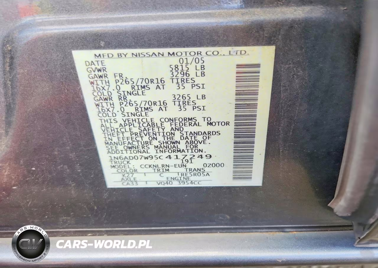 2005 Niss Frontier VIN:1N6AD07W95C417249 - 12