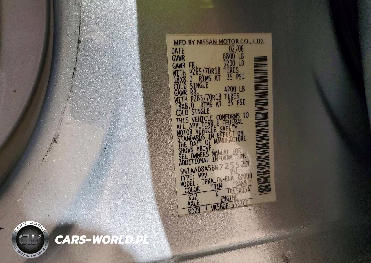 2006 Nissan Armada Se VIN:5N1AA08A56N725521 - 13