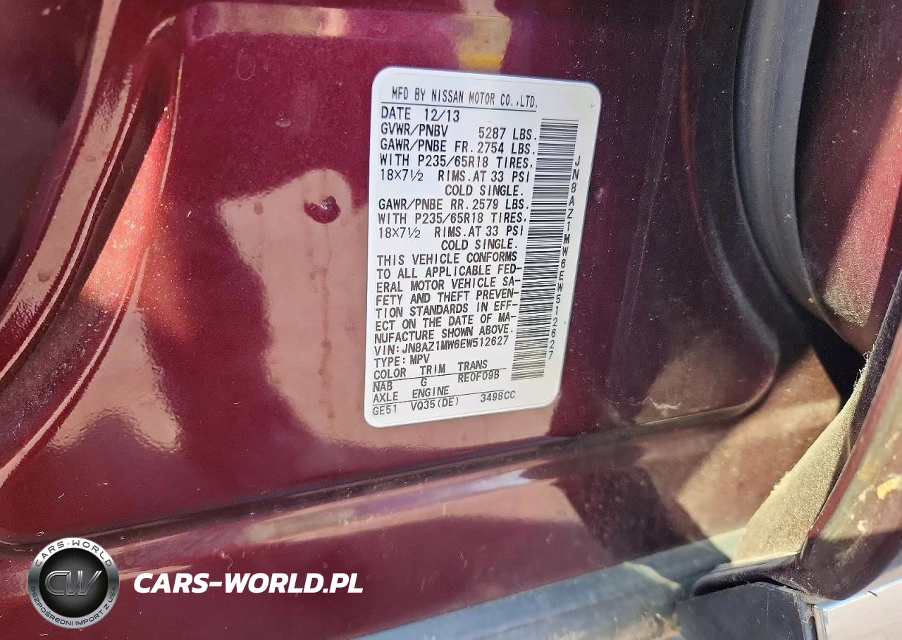 2014 Nissan Murano Sv VIN:JN8AZ1MW6EW512627 - 13