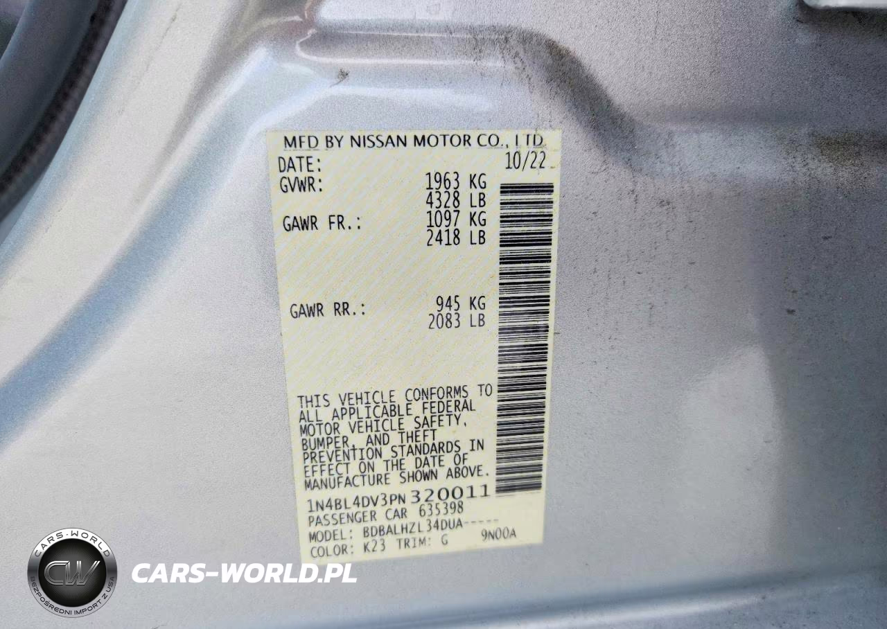 2023 Nissan Altima Sv VIN:1N4BL4DV3PN320011 - 12
