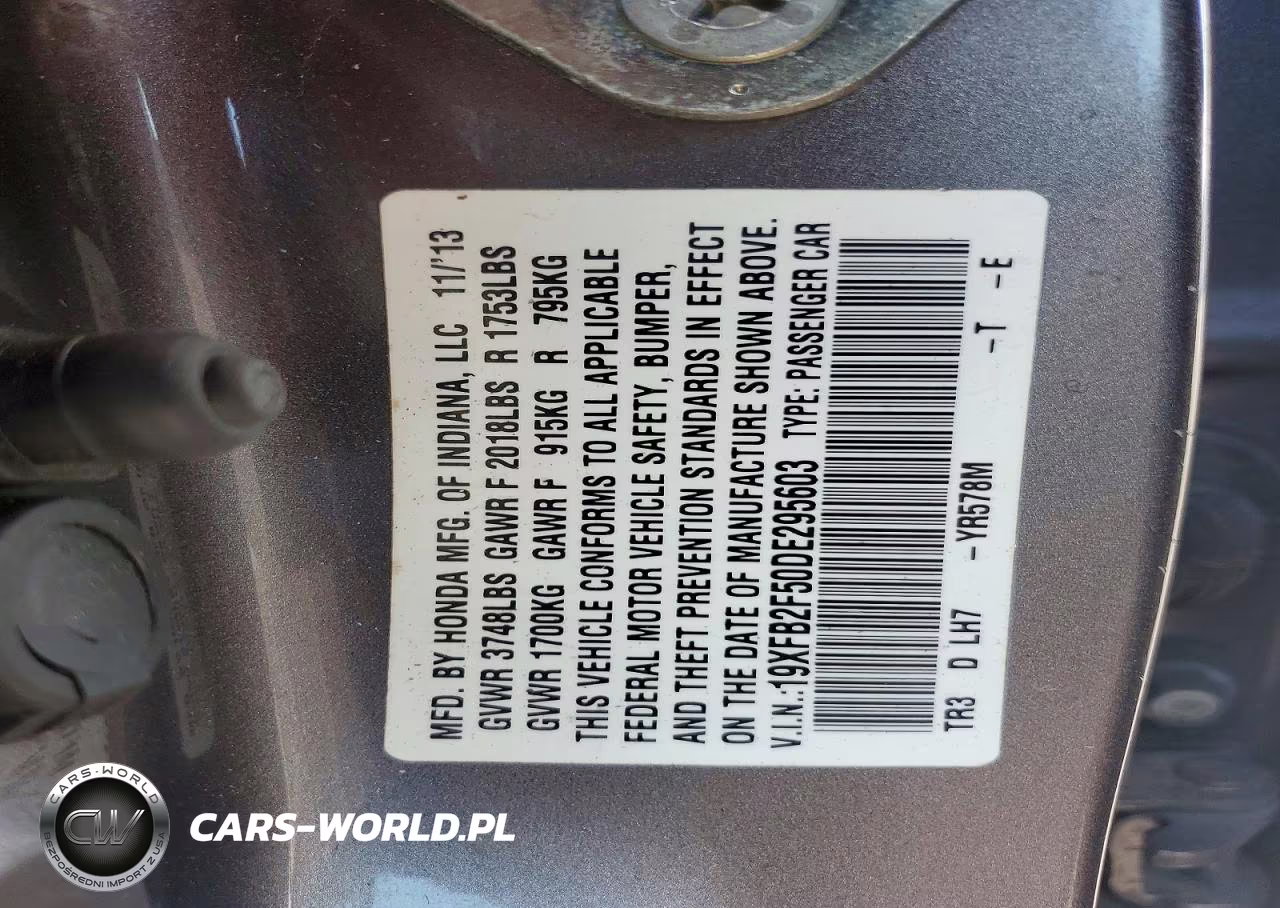 2013 Honda Civic Lx VIN:19XFB2F50DE295603 - 12