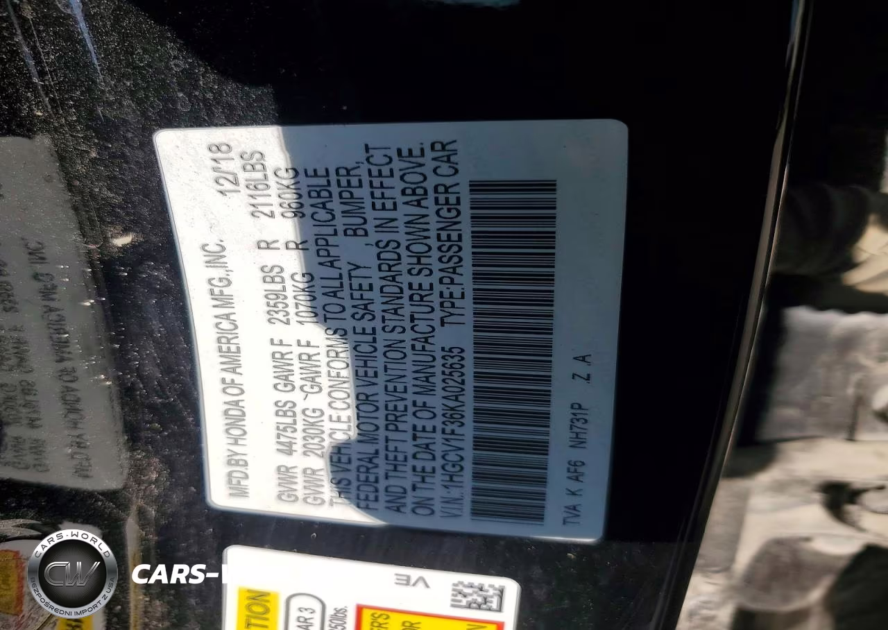 2019 Honda Accord Sport VIN:1HGCV1F36KA025635 - 13