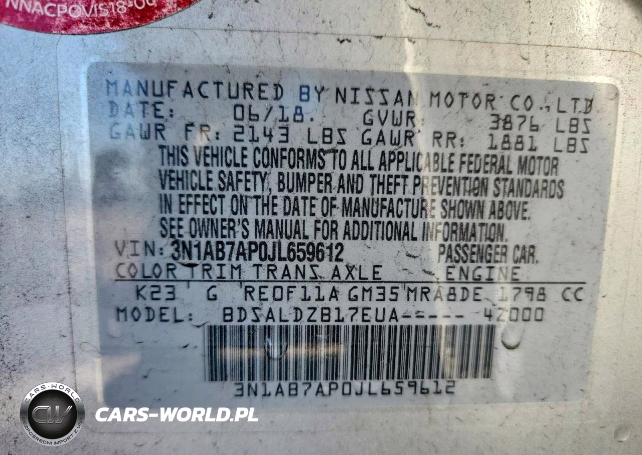 2018 Nissan Sentra Sv VIN:3N1AB7AP0JL659612 - 12