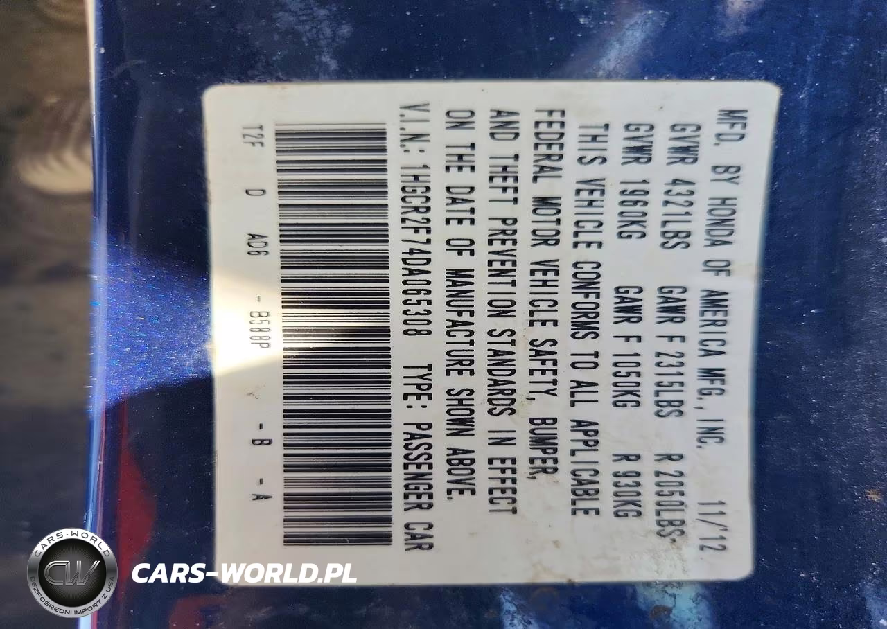 2013 Honda Accord Ex VIN:1HGCR2F74DA065308 - 13