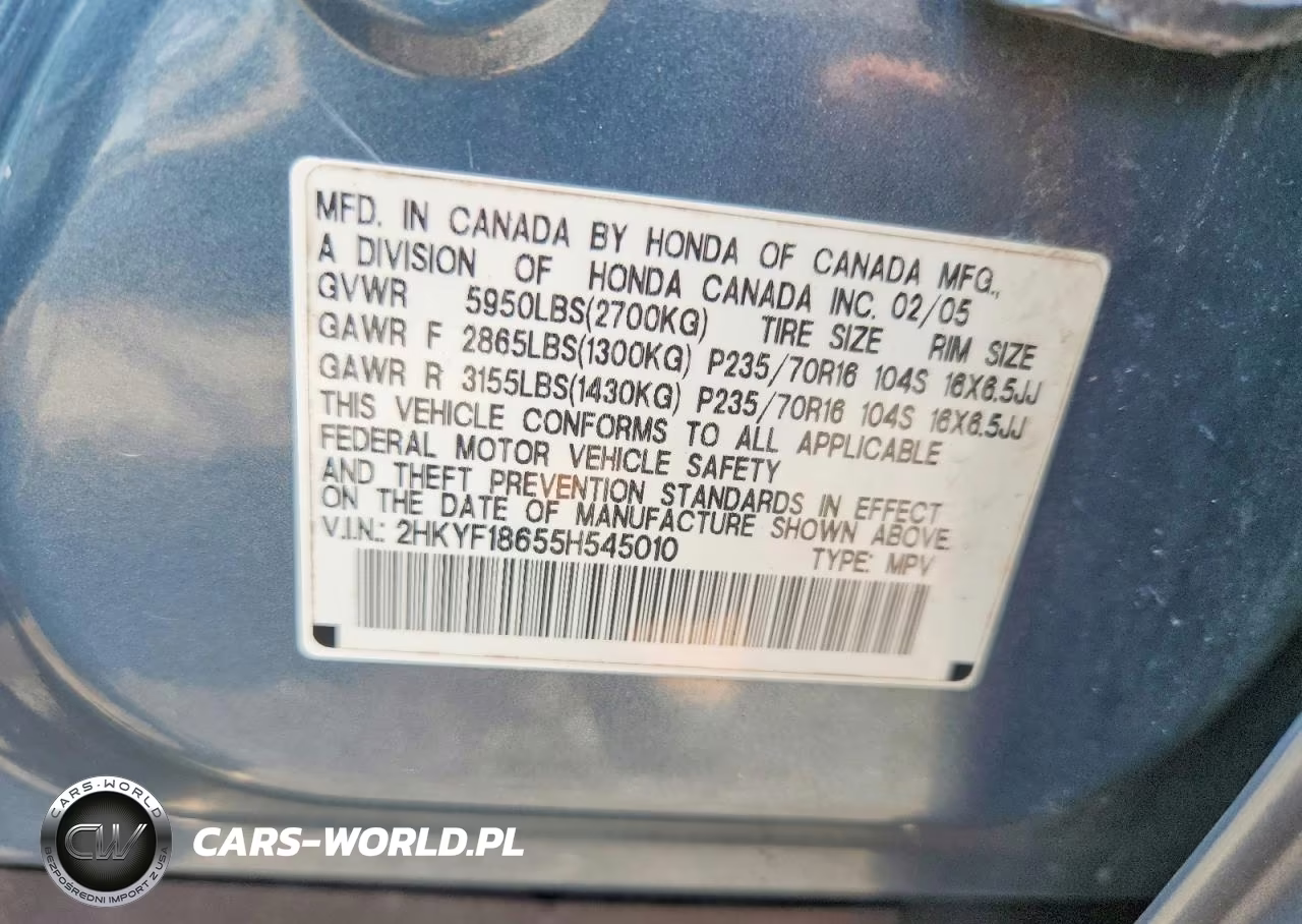 2005 Honda Pilot Exl VIN:2HKYF18655H545010 - 13
