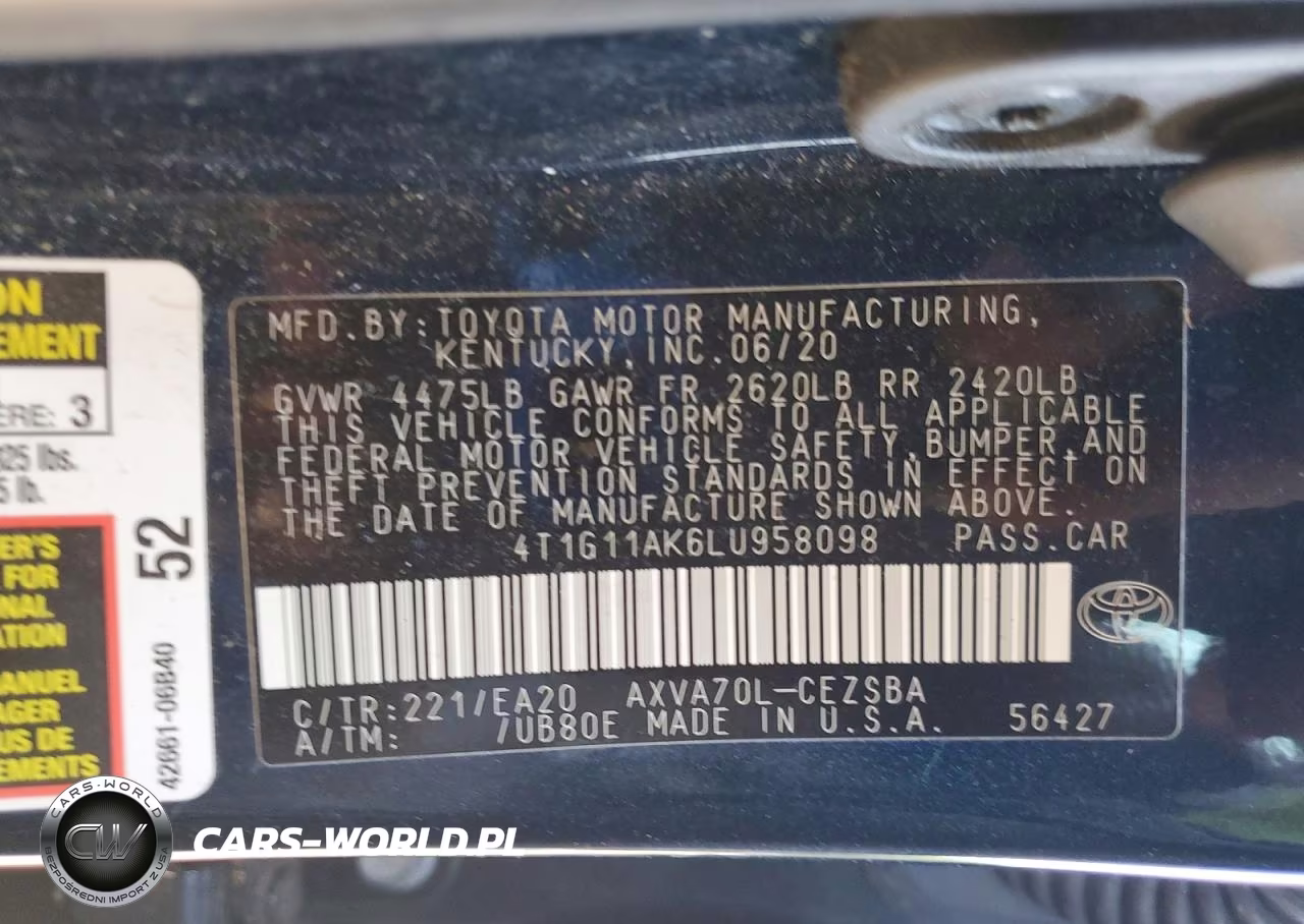 2020 Toyota Camry Se VIN:4T1G11AK6LU958098 - 13