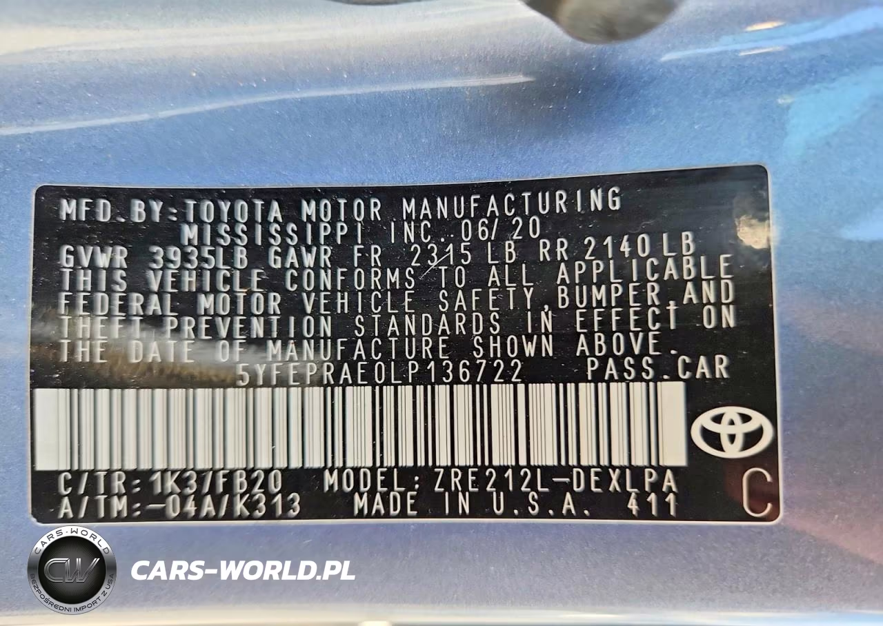 2020 Toyota Corolla Le VIN:5YFEPRAE0LP136722 - 12