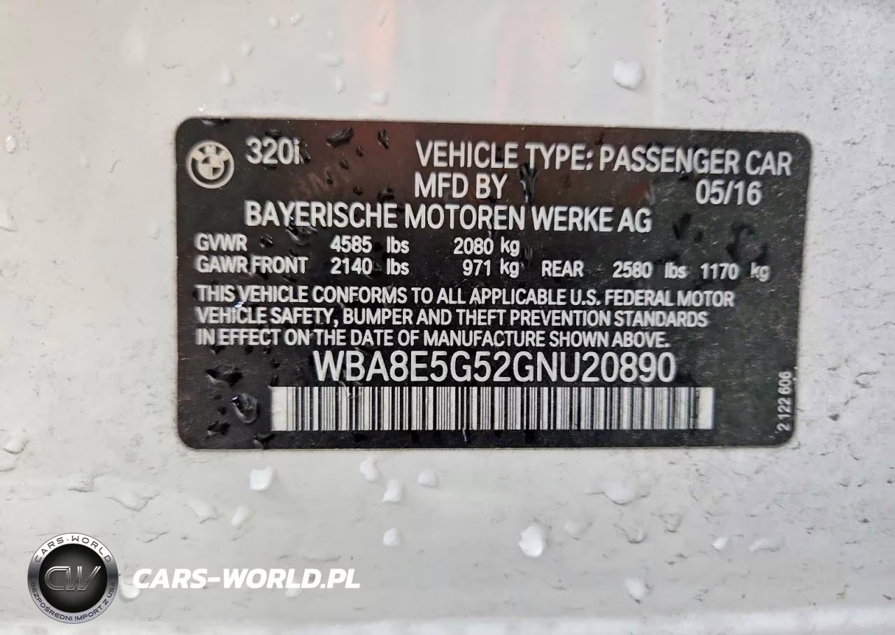 2016 BMW 320 Xi VIN:WBA8E5G52GNU20890 - 12