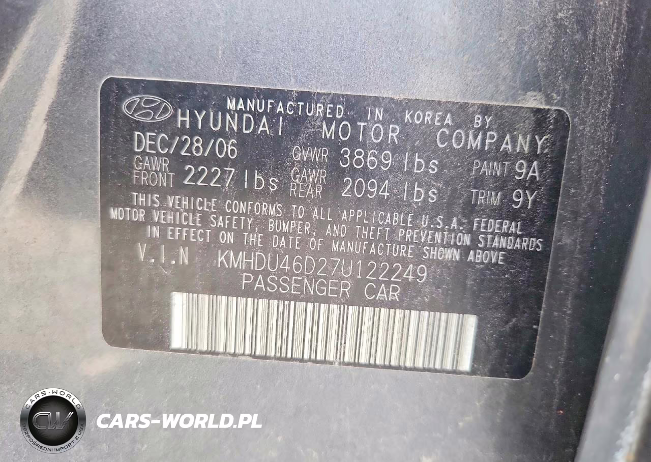 2007 Hyundai Elantra Gls VIN:KMHDU46D27U122249 - 13