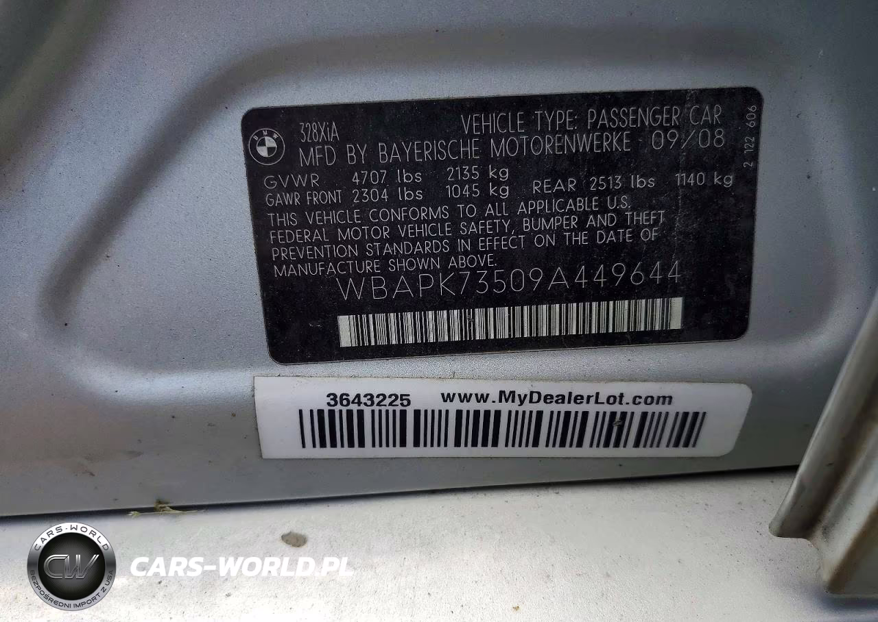 2009 BMW 328 Xi VIN:WBAPK73509A449644 - 12
