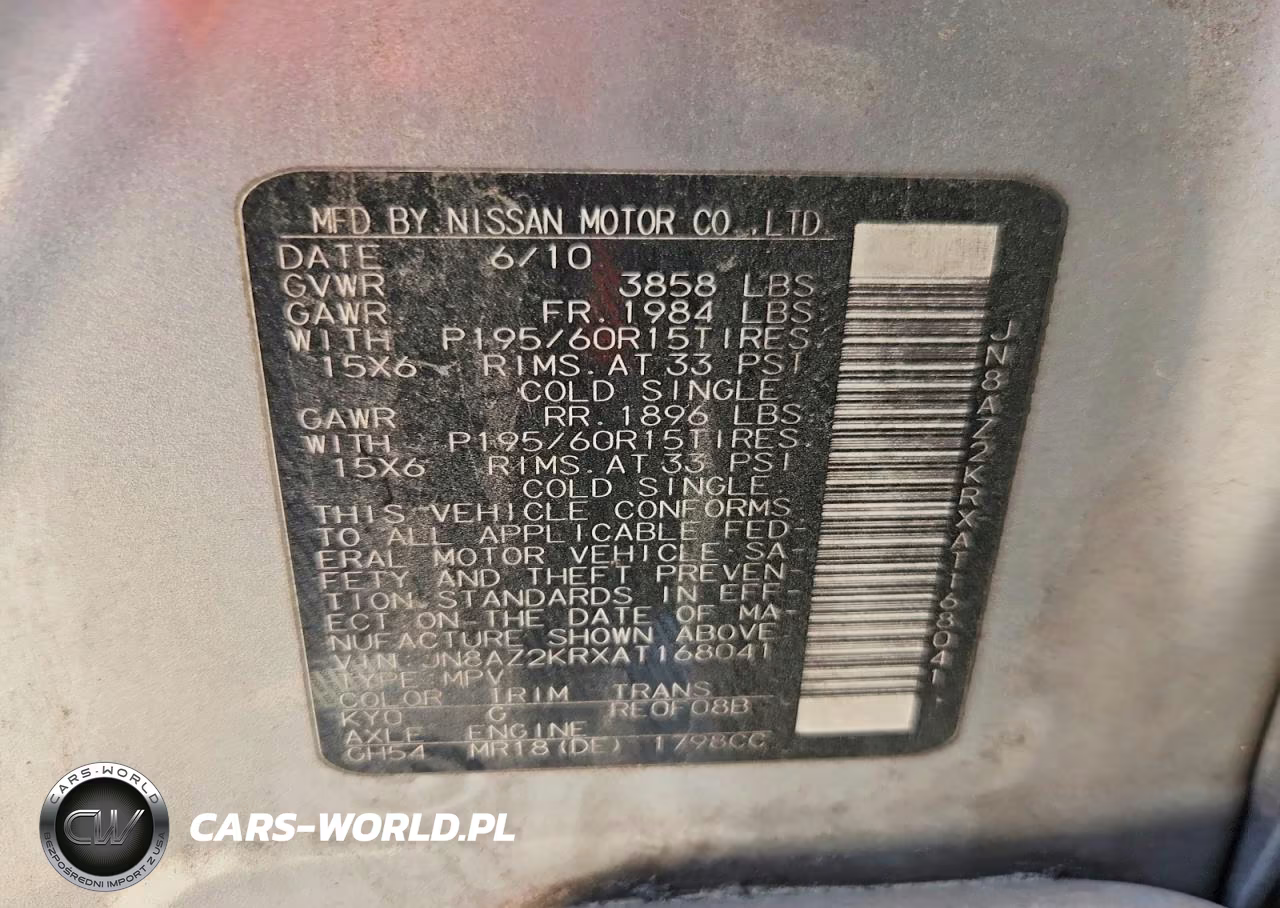 2010 Nissan Cube 1.8 VIN:JN8AZ2KRXAT168041 - 12