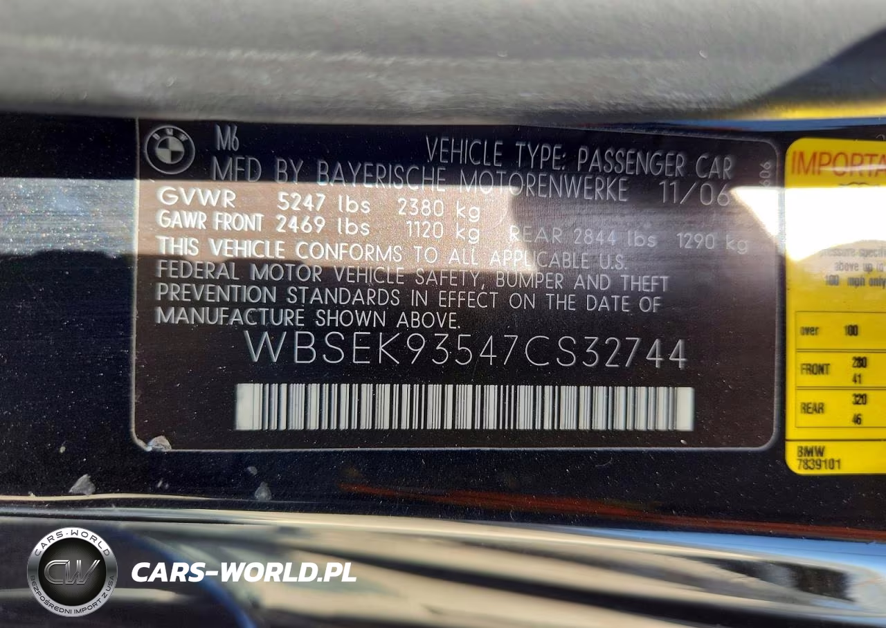 2007 BMW M6 VIN:WBSEK93547CS32744 - 12