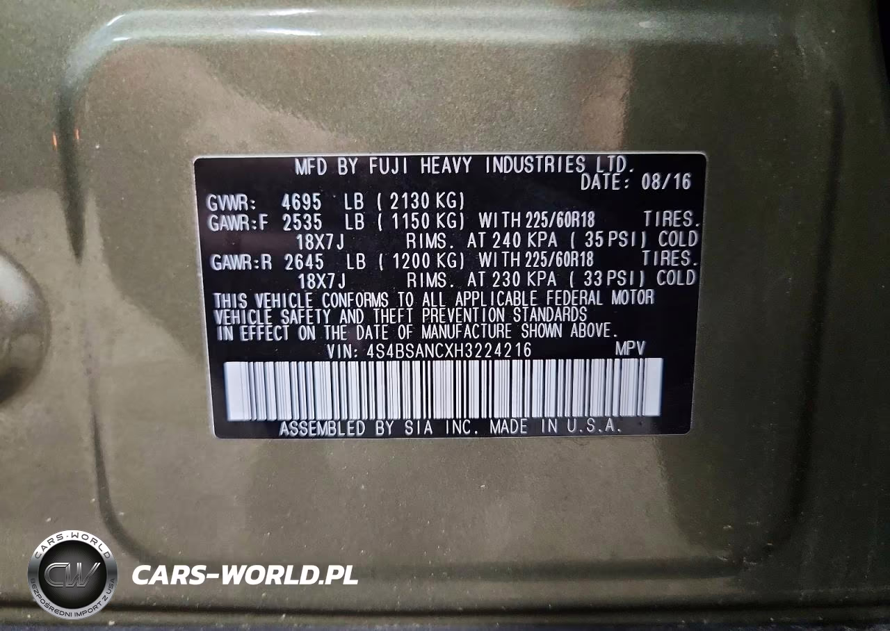 2017 Subaru Outback 2.5I Limited VIN:4S4BSANCXH3224216 - 13