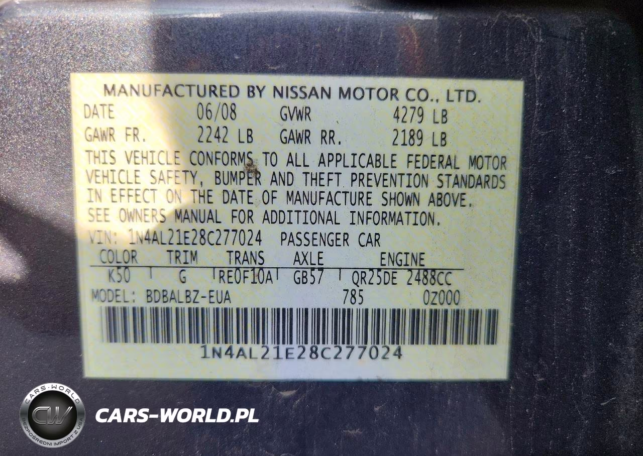 2008 Nissan Altima 2.5 VIN:1N4AL21E28C277024 - 13