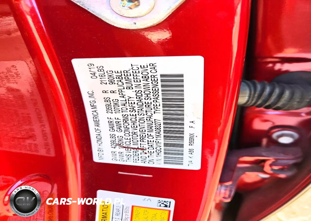 2019 Honda Accord Lx VIN:1HGCV1F11KA083277 - 12
