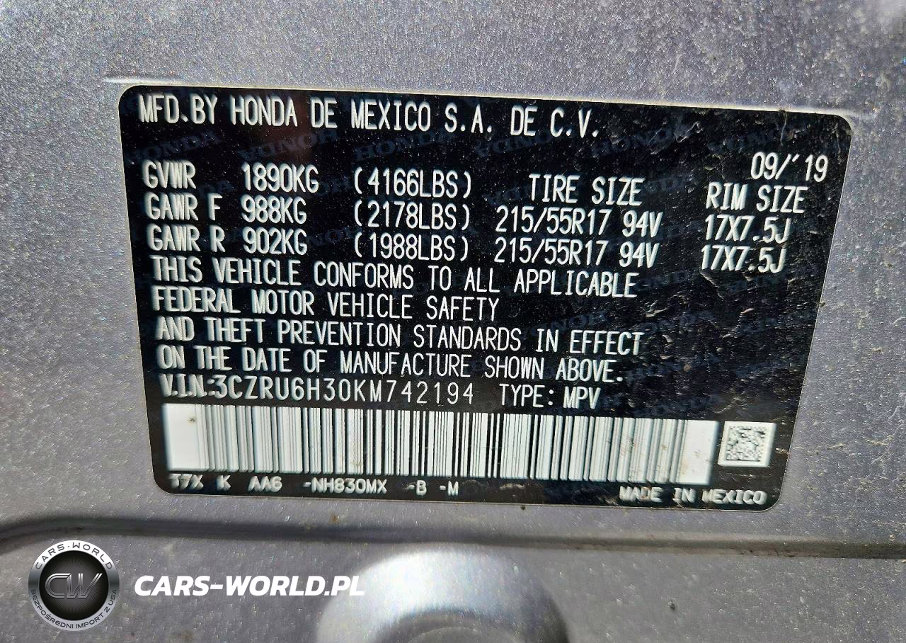 2019 Honda Hr-V Lx VIN:3CZRU6H30KM742194 - 13