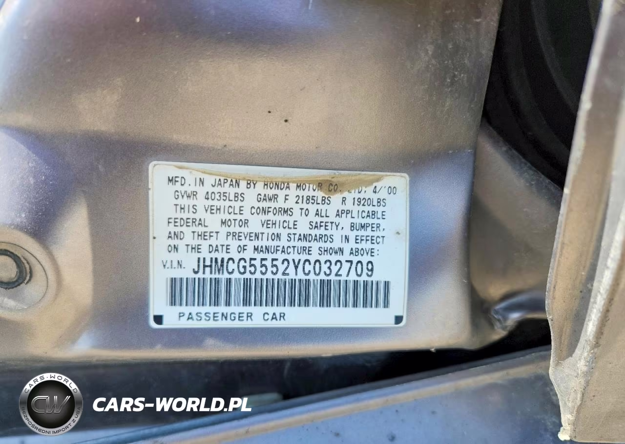 2000 Honda Accord Ex VIN:JHMCG5552YC032709 - 12