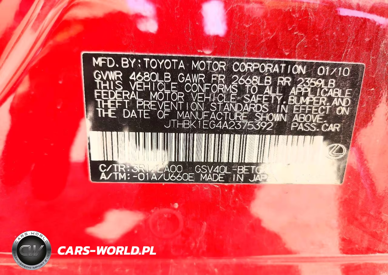 2010 Lexus Es 350 VIN:JTHBK1EG4A2375392 - 12